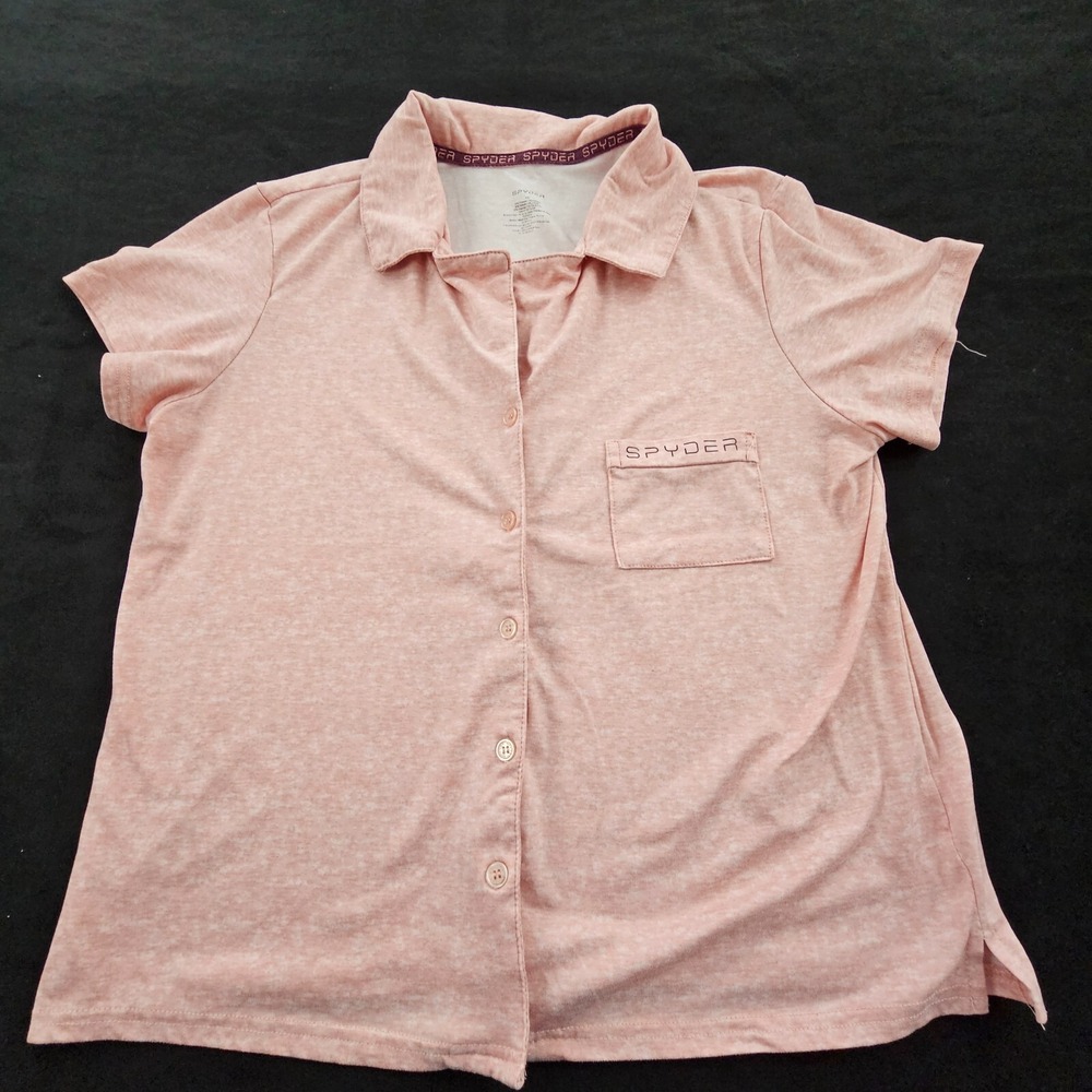 Spyder Pink (Peach) Short Sleeve Button Up Pajama Top Women's L